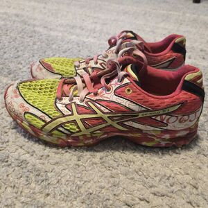 Asics Gel Noosa Tri 6 Womens T163N Pink Yellow Lace Up Sneakers Shoes Size US 9